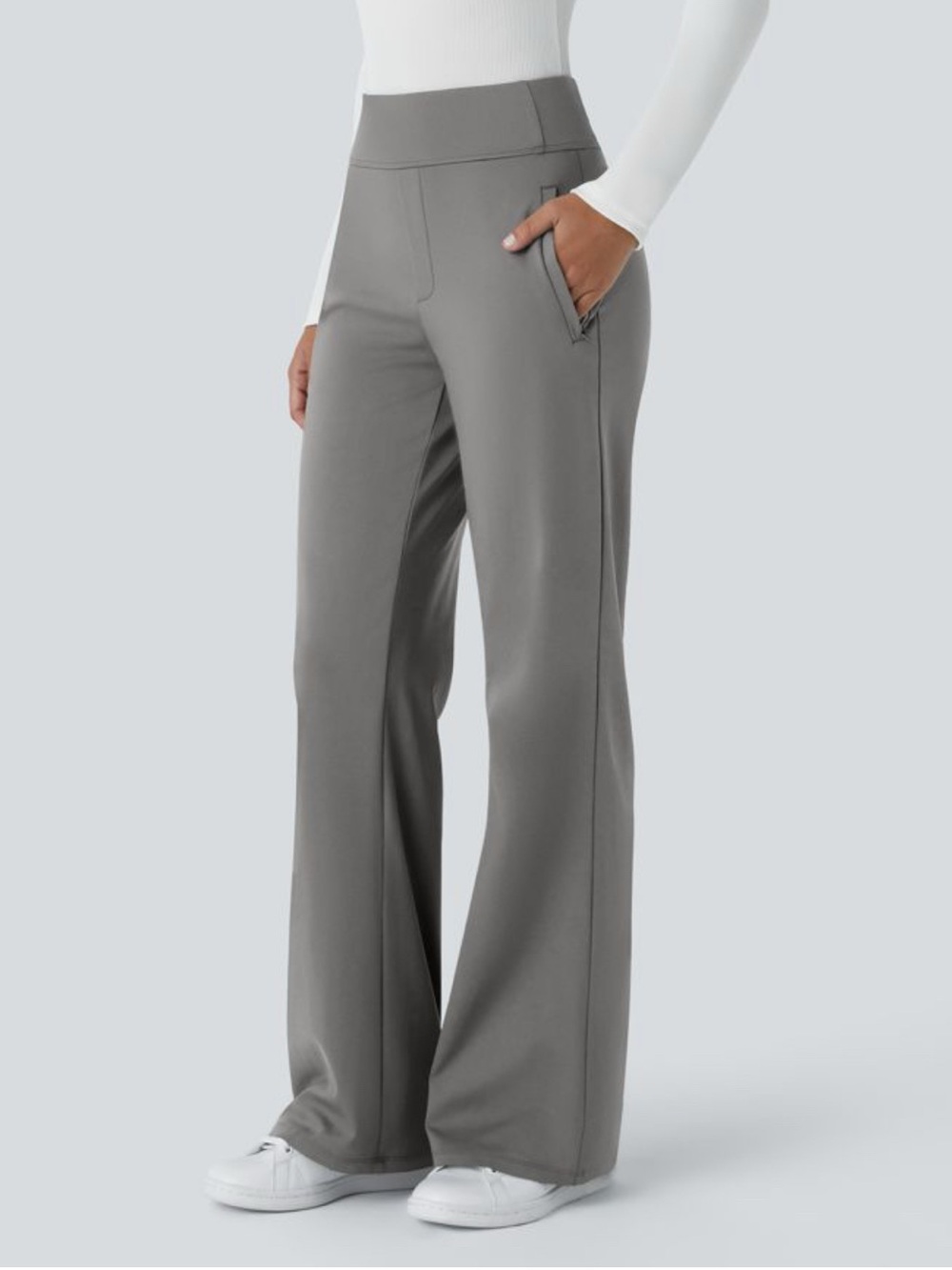 NWT Halara Women’s Flare Pull-On Gray Pants Large Capsule Minimalist Active
